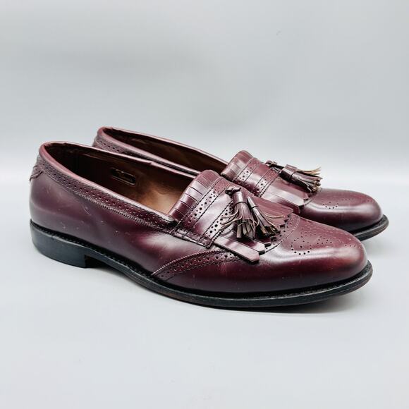 Allen Edmonds Shoes Mens 11 Burgundy Bridgeton Wingtip Kiltie Tassel Loafers - Picture 2 of 11